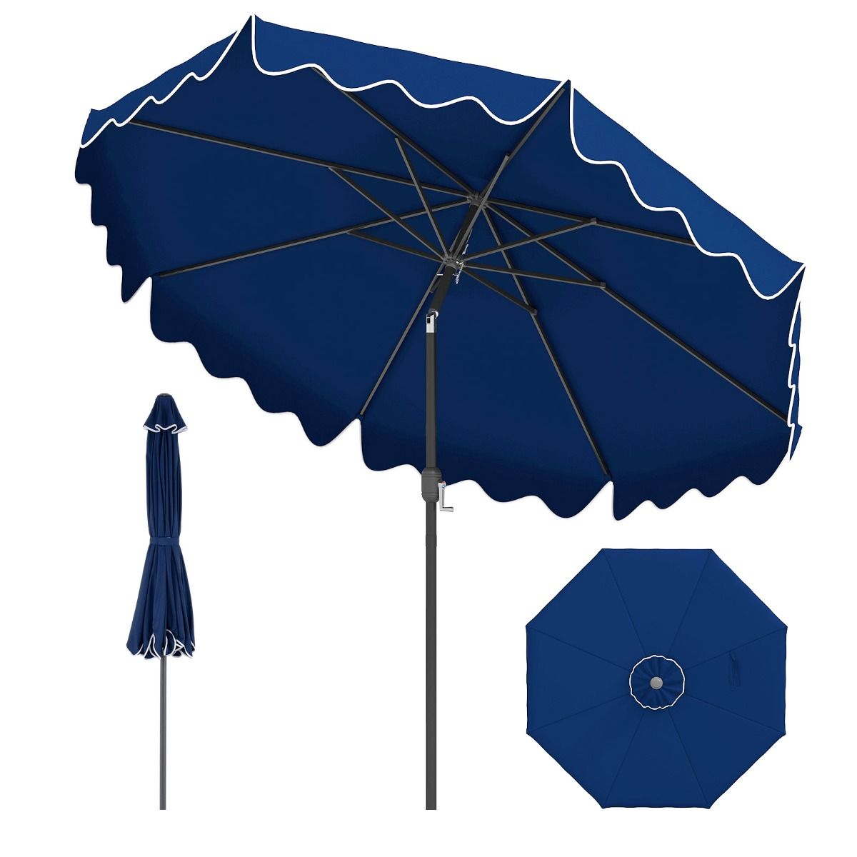 Parasol de jardin Coast - avec manivelle - inclinable à 30° - bleu 270 cm