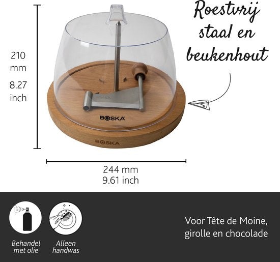 Boska Cheese Curler Amigo with Stolp - Tete de Moine cheese curler - Tete de Moine - Chocolate curler - 220 x 220 x 175 mm - Partiellement lavable au lave-vaisselle - Ustensiles de cuisine - Accessoires de cuisine - Garantie 10 ans