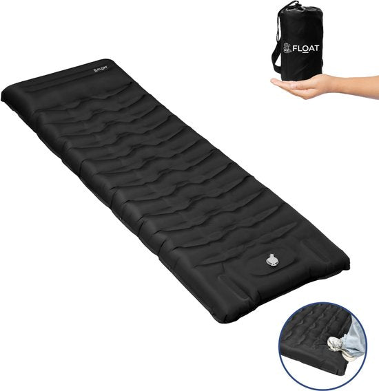 Matelas de couchage 1 personne avec pompe à pied et système click FLOAT- camping - 195x66x12 cm - Noir