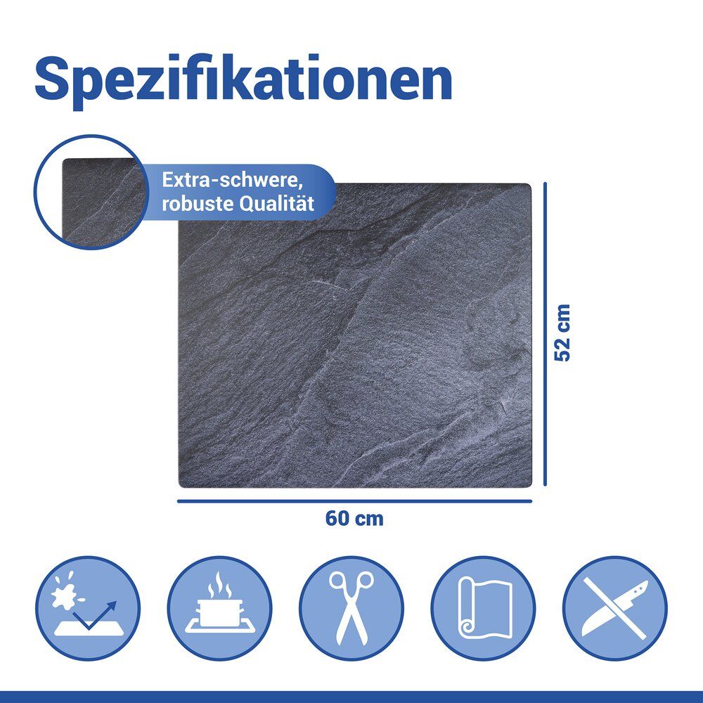 WENKO Tapis de protection pour plaque de cuisson, aspect ardoise - 60 x 52 cm - PVC résistant à la chaleur