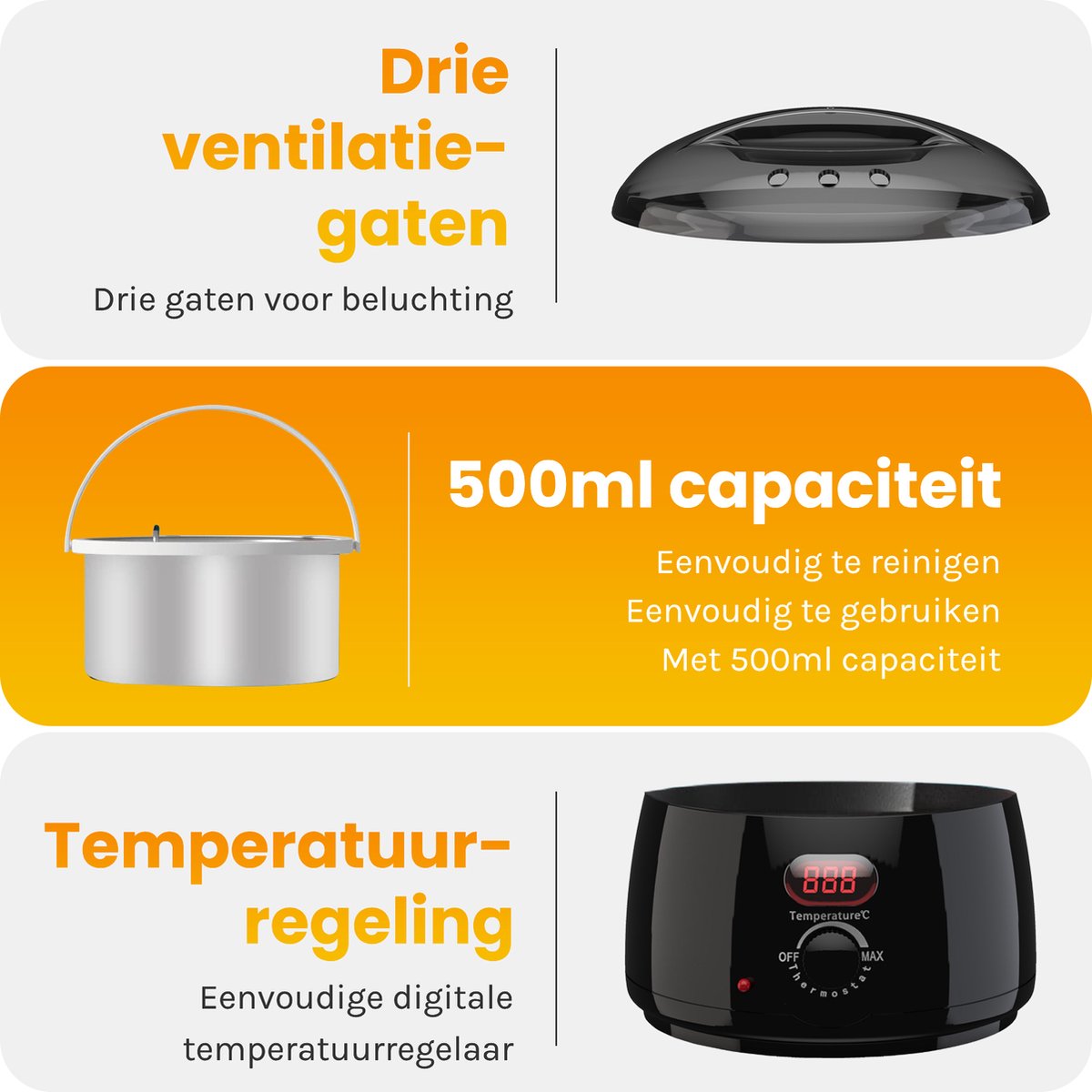 Appareil à cire Bolusso - Set d'épilation - NOUVEAU modèle - 5 sortes de haricots 500 grammes - 50 bâtonnets de cire - Afterwax gratuit - Chauffe-cire - Appareil d'épilation - Chauffe haricots de cire - Set d'épilation - Set de cire