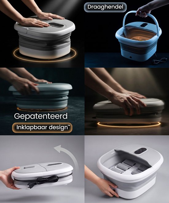 Bain de pieds ProTrue® avec massage - Bain de pieds électrique pliable avec rouleaux de massage - Appareil de massage des pieds avec fonction bulles et chauffage jusqu'à 46 °C