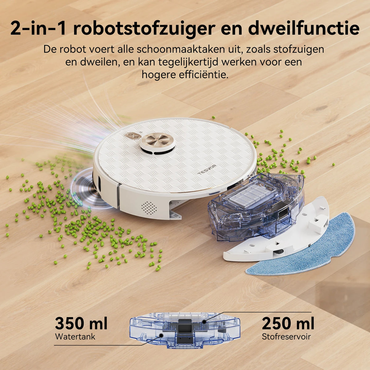 Robot aspirateur Tesvor S8 Pro avec fonction de lavage - Puissance d'aspiration de 8 000 Pa, navigation LiDAR, détection des tapis, autonomie de 240 minutes - Blanc - 116,84 × 76,2 × 38,1 cm