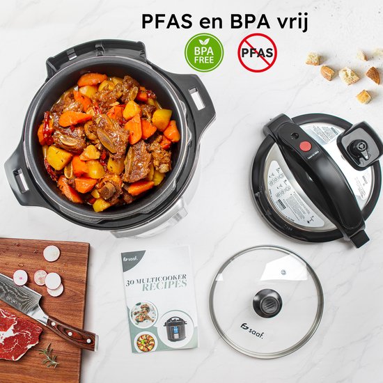 Multicuiseur - Ensemble de 11 pièces - 6L - 12 programmes automatiques - Mijoteuse, cuiseur à riz, cuiseur à vapeur, autocuiseur - Gris - de Saaf