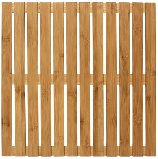 WENKO Tapis de douche 50 x 50 cm en bambou - Bois certifié FSC - Tapis de bain d'intérieur et d'extérieur - Tapis de douche