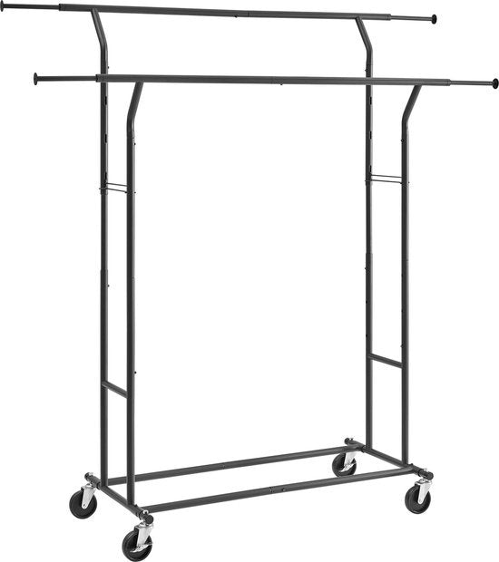 O'DADDY® Kledingrek op wieltjes - Garderoberek - Kledingstang - Verstelbaar en Uitschuifbaar - Industriële Wielen - Metaal - Stabiel tot 110 kg - Zwart