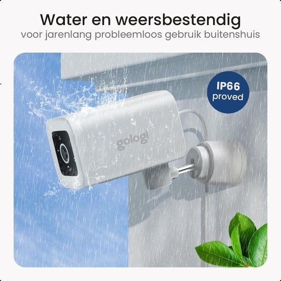 Gologi Premium Outdoor Camera - Caméra extérieure avec vision nocturne - Caméra de sécurité - Caméra de sécurité - 4MP - Caméra IP - Détection de son et de mouvement - Avec câble - Avec Wifi et App - Blanc