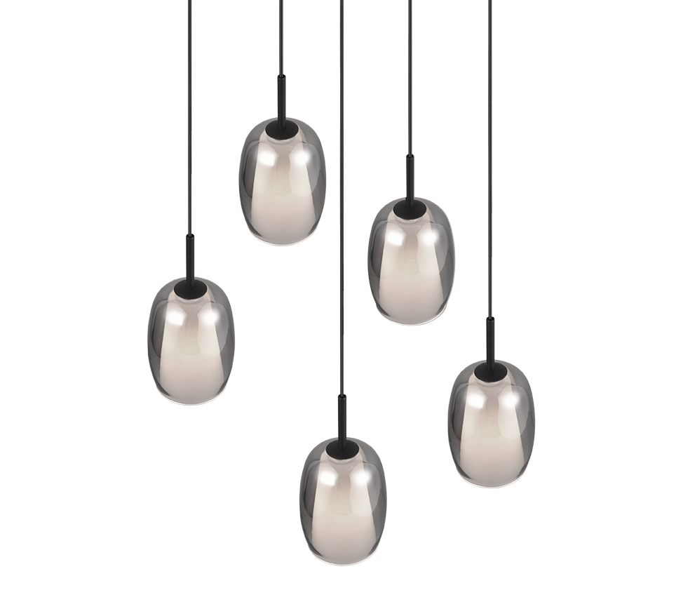 Trio Select Lampe suspendue Barret - Noir mat avec verre fumé - Ø48 cm - réglable jusqu'à 150 cm