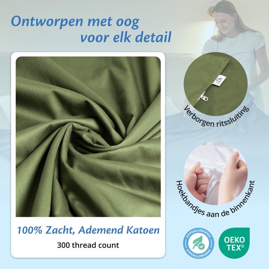 Housse pour la couverture d'aggravation d'Ella 150 x 200 CM - 7 KG & 9 KG - Housse en 100% coton biologique - Vert olive
