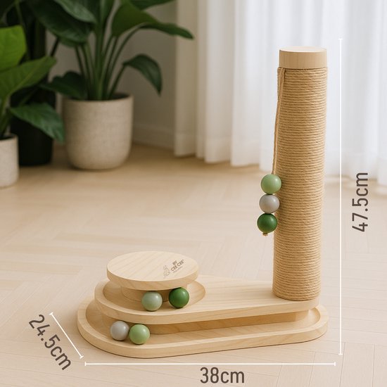 By Cee Cee Scratching Post - griffoir pour chat - griffoir pour chat - jouet en bois pour chat - idéal pour plusieurs chats - 38x24.5x47.5cm - Noa