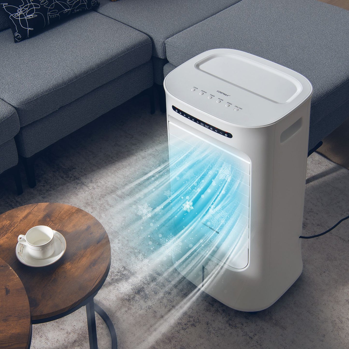 Coast 3-en-1 : ventilateur et humidificateur d'air portable avec réservoir d'eau de 10 L - 39 x 33 x 74 cm  - Blanc