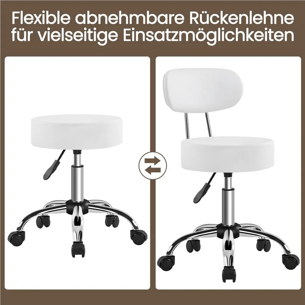 Tabouret de maquillage Yaheetech avec assise pivotante à 360° et roulettes - Blanc - 52 x 44,5 x 75,5-85 cm