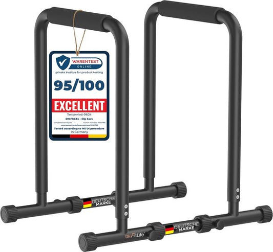 DH FitLife Dip Bars | Dip Station | Strength Station Fitness Equipment for Home | Parallettes Calisthenics Training Equipment | Strength Training 80-100 cm réglable individuellement