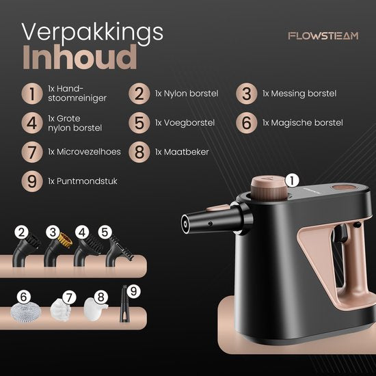FLOWSTEAM® 7-in-1 Nettoyeur vapeur à main - Nettoyeur vapeur - Nettoyeur de tapis - Nettoyeur de taches - Nettoyeur vapeur à main - Vapeur 110°.