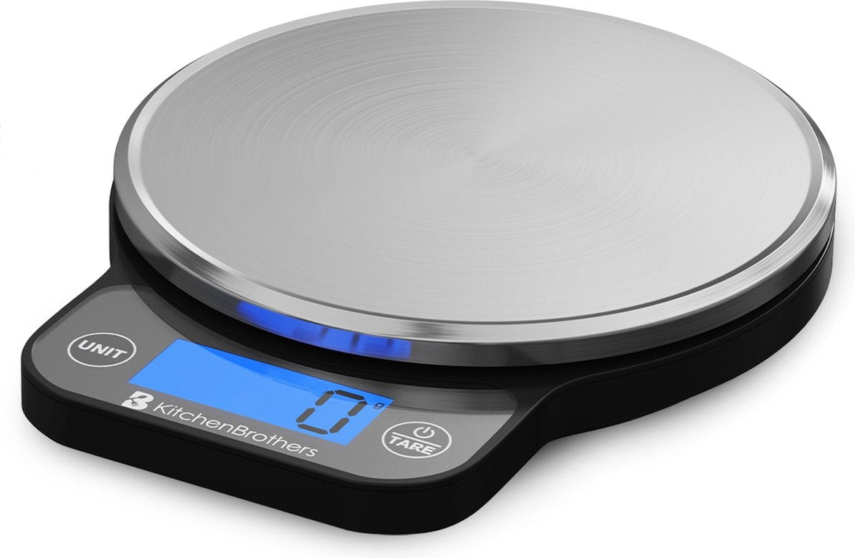 Balance de cuisine KitchenBrothers - numérique - 1 g à 6 kg - Piles incluses - Acier inoxydable - noir