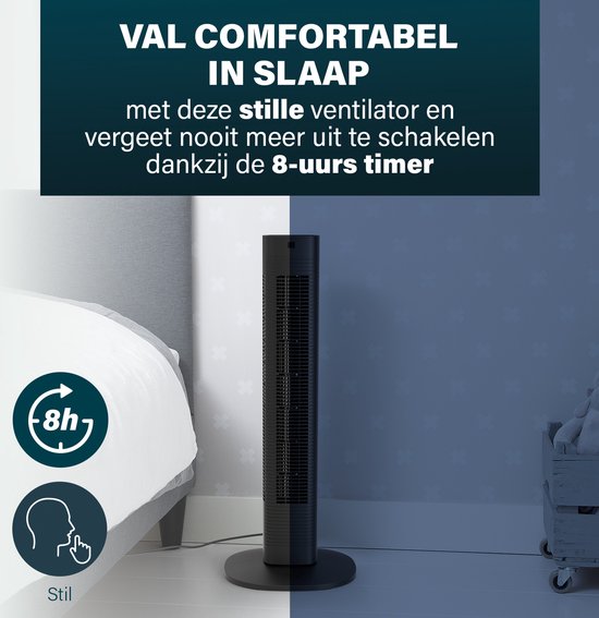 Ventilateur colonne intelligent 80 cm – Application et télécommande – Minuterie – Économe en énergie – Princess 358230 – Noir