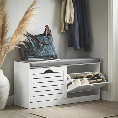Armoire à chaussures SoBuy avec coussin d'assise - 2 volets - 94 x 30 x 47 cm - Blanc