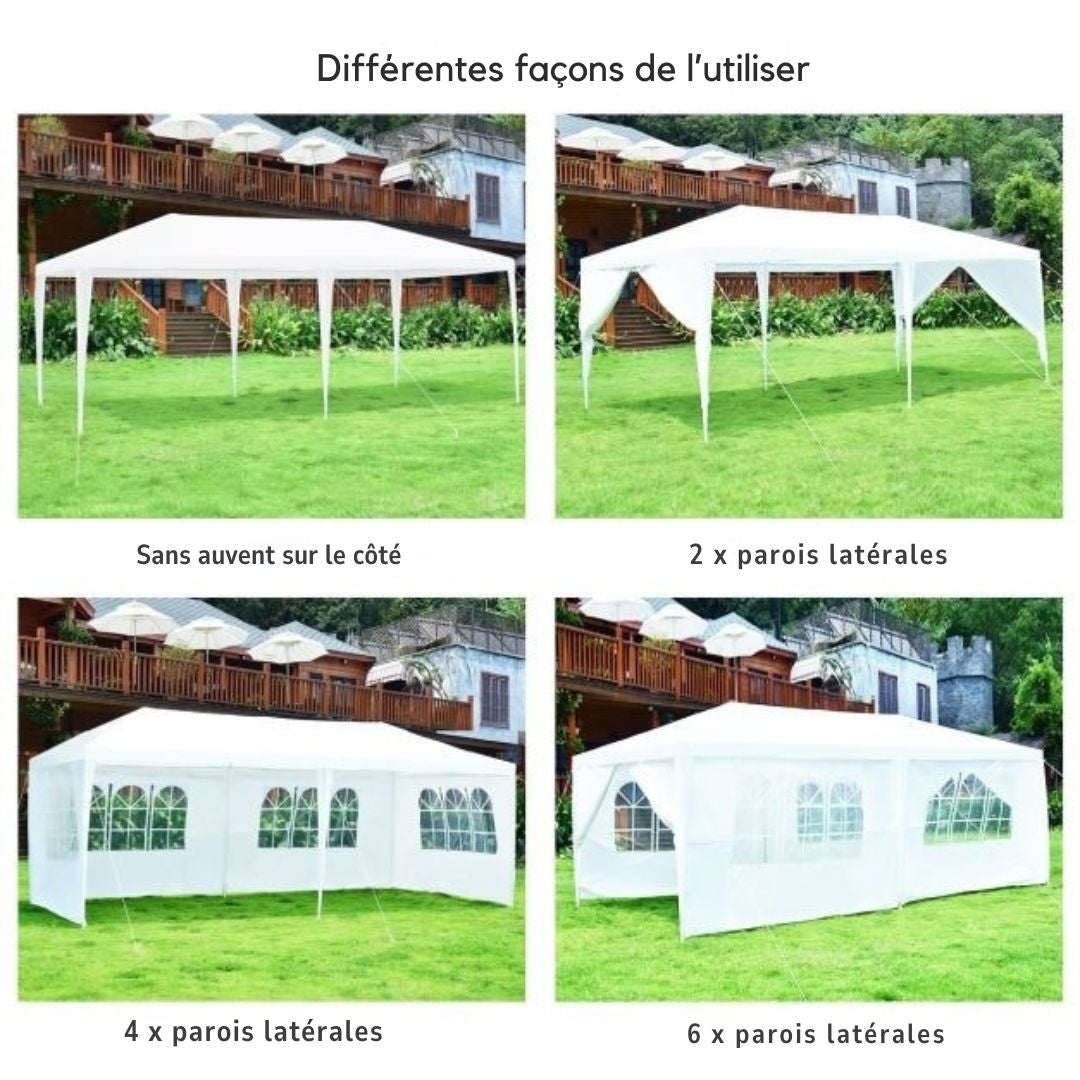 Tente de réception pour pavillon de jardin COAST - 2,5 m - 6 x 3 x 2,5 m - acier/PE - Blanc
