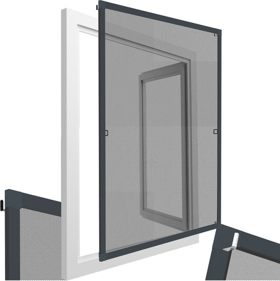 tectake® Moustiquaire à encastrer - Moustiquaire de fenêtre - 130 x 150 cm - Pour cadres de fenêtre, réglable sur mesure sans perçage ni vis - Moustiquaire anti-moustiques - Anthracite
