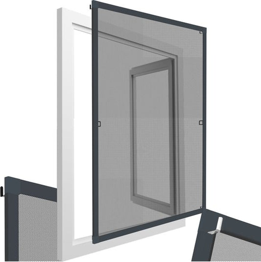 tectake® Moustiquaire à encastrer - Moustiquaire de fenêtre - 130 x 150 cm - Pour cadres de fenêtre, réglable sur mesure sans perçage ni vis - Moustiquaire anti-moustiques - Anthracite