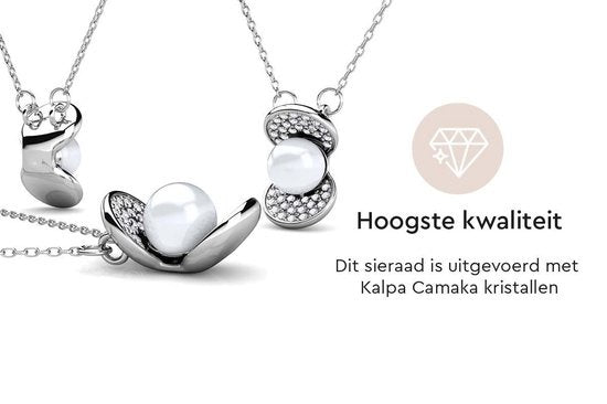 Yolora Collier femme avec pendentif - Perle et 52 cristaux Kalpa Camaka - Argent - Plaqué or blanc 18K - Collier femme argent - Bijoux - Coffret cadeau de luxe - Coffret cadeau - Coffret cadeau exclusif - Bel emballage cadeau