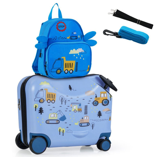 Ensemble de valises pour enfants Coast - Valise-siège et sac à dos - Multifonctionnel - Motif « pelleteuse »