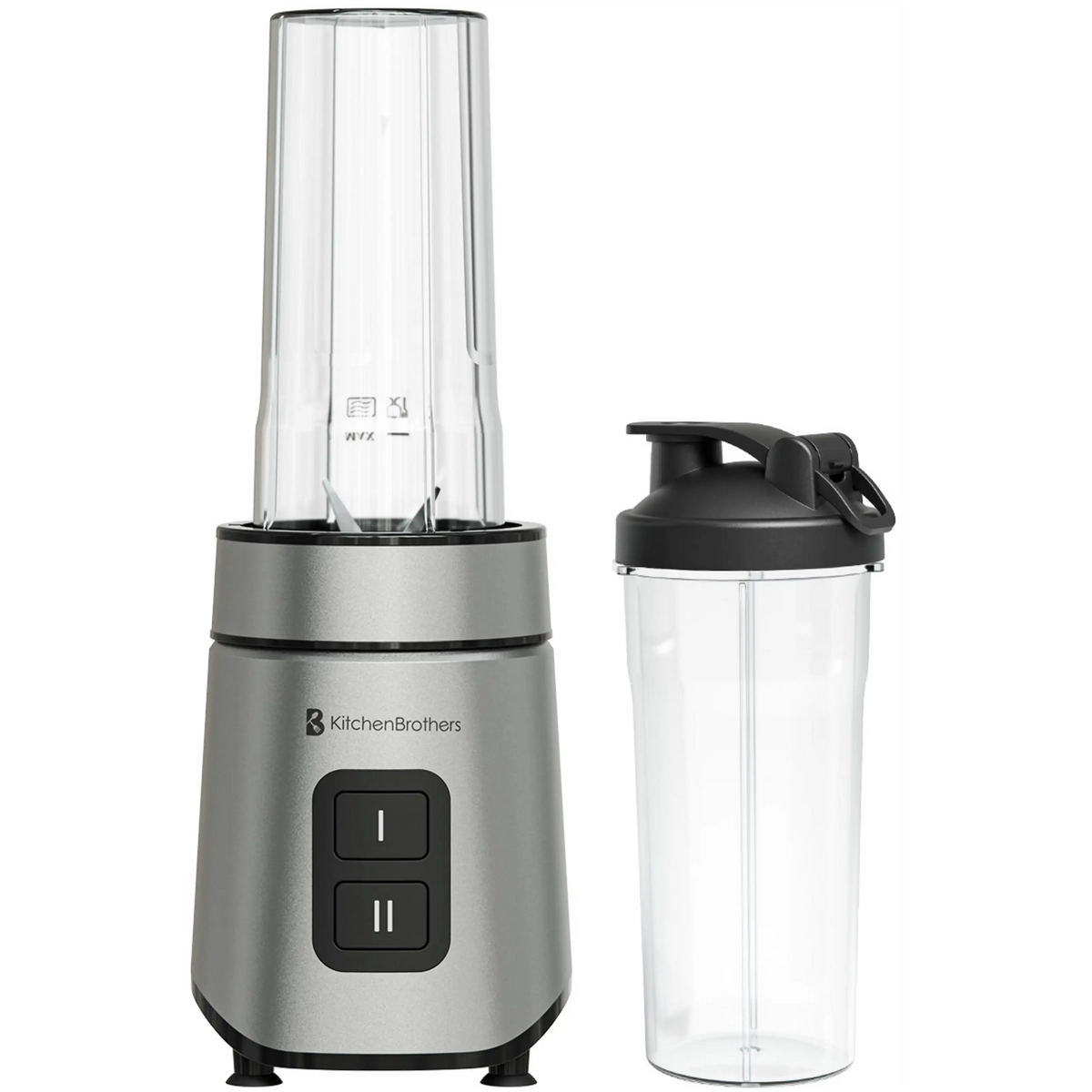 Mini-mixeur KitchenBrothers To-Go avec 2 bouteilles de 600 ml - 550 W - 4 lames en acier inoxydable - Noir