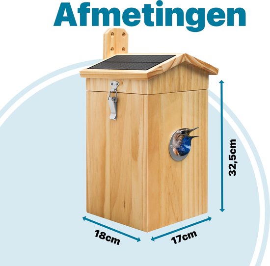 Maison d'oiseau avec caméra et audio - Maison d'oiseau suspendue - Bois - Nichoir - Double panneau solaire