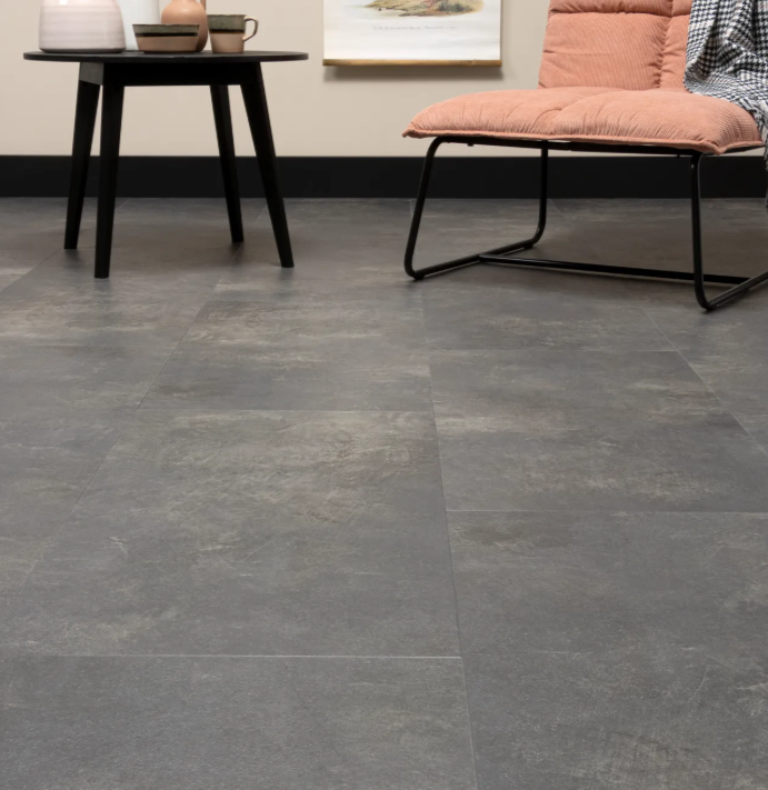 Sol stratifié Click PVC CanDo de Luxe, aspect pierre anthracite, 7,5 mm, avec sous-couche de 1,5 mm