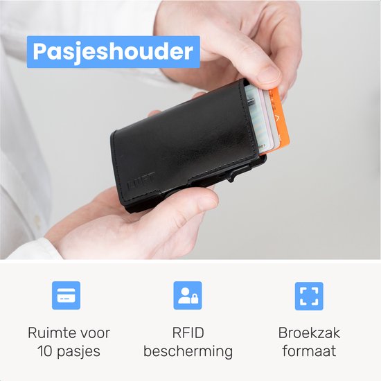 LUFT Porte-cartes pour 10 cartes Cuir - Sécurisé - Extensible - Protection RFID - Carte - Portefeuille - Aluminium - Homme - Pour hommes et femmes - Porte-cartes - Noir