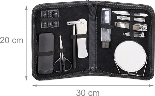 Relaxdays Beard care / manicure set 11-piece - grooming set for men - including beard scissors / beard comb / razor in leather storage case