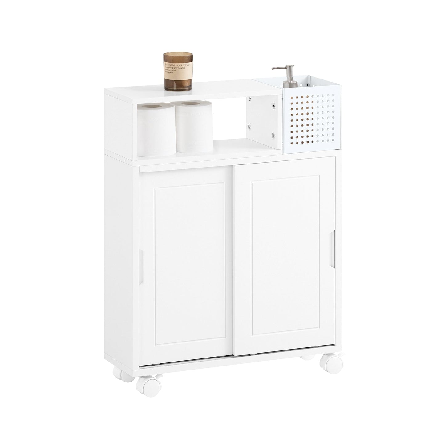 SoBuy Meuble de salle de bain à roulettes - étroit - 69 x 52 x 17 cm - blanc