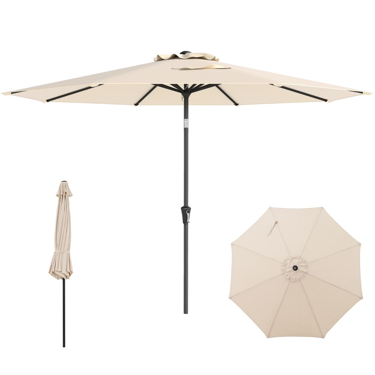 Coast Terrace Parasol 303 cm Beige - Parasol inclinable avec manivelle, 8 balais et double toit pour jardin, terrasse ou piscine