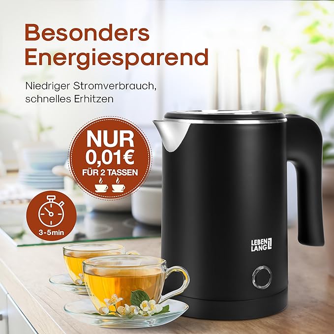 Bouilloire électrique Lebenlang LBL2319 - 0.5L - acier inoxydable - 600W - Noir