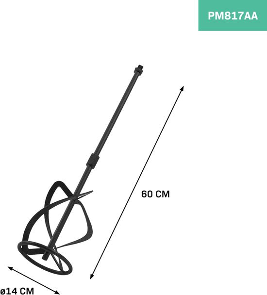 Tige d'agitation VONROC 140 x 600 mm – compatible avec le mélangeur de peinture/ciment PM502AC