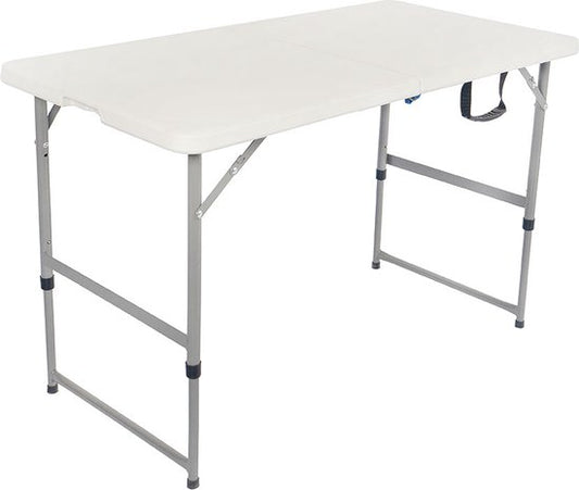 BRASQ Table pliante blanche - 120x60x74cm - Table de camping - Table pliante - Pliable - Résistante aux intempéries