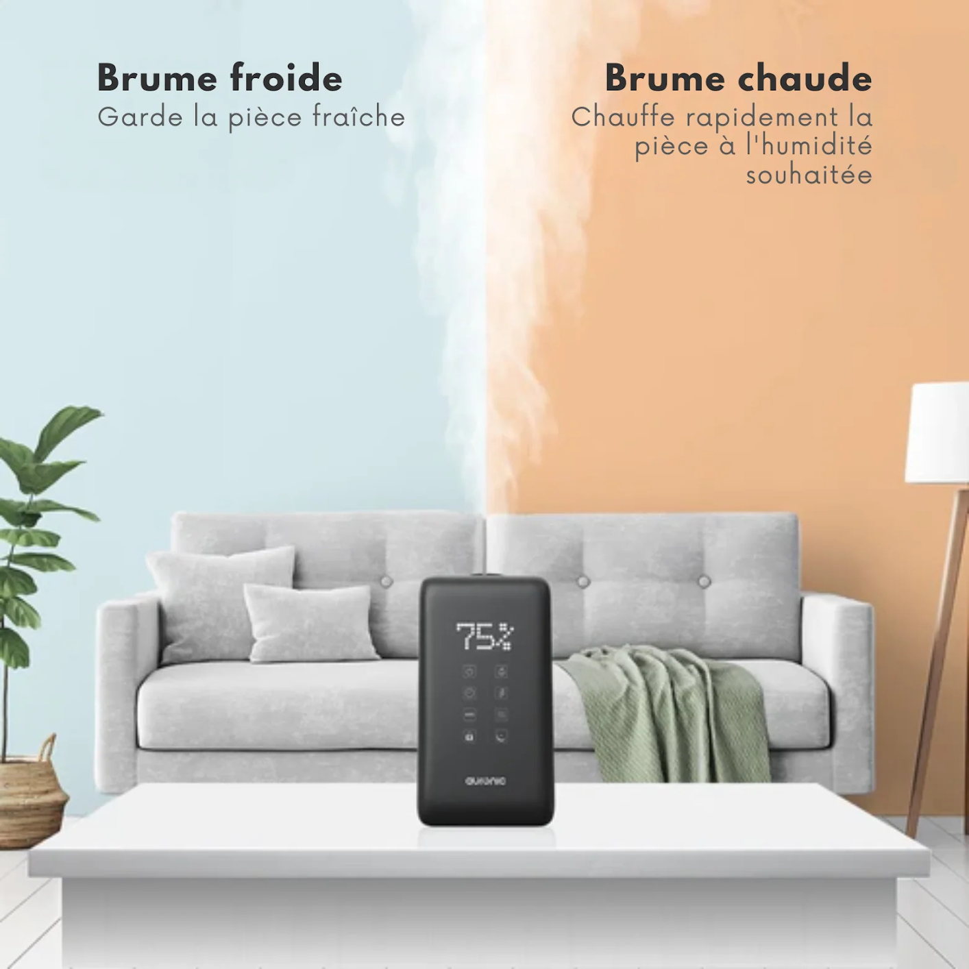Humidificateur - Auronic - 3 niveaux de chaleur - Capacité du réservoir 6L - 70m2 - Filtre à eau inclus - Noir