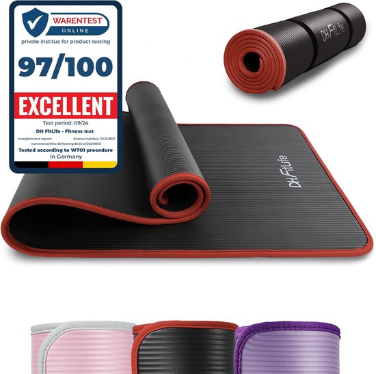 DH FitLife Tapis d'entraînement, tapis de fitness, tapis de sport, 183 x 61 x 1 cm, extra résistant à la déchirure, tapis de yoga, antidérapant et épais, tapis d'entraînement (noir)