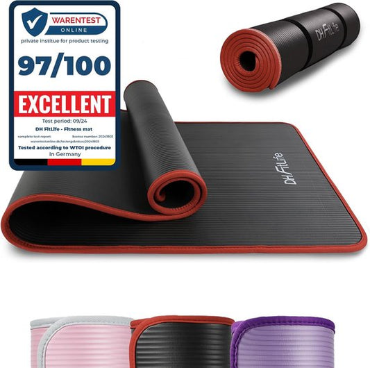 DH FitLife Tapis d'entraînement, tapis de fitness, tapis de sport, 183 x 61 x 1 cm, extra résistant à la déchirure, tapis de yoga, antidérapant et épais, tapis d'entraînement (noir)