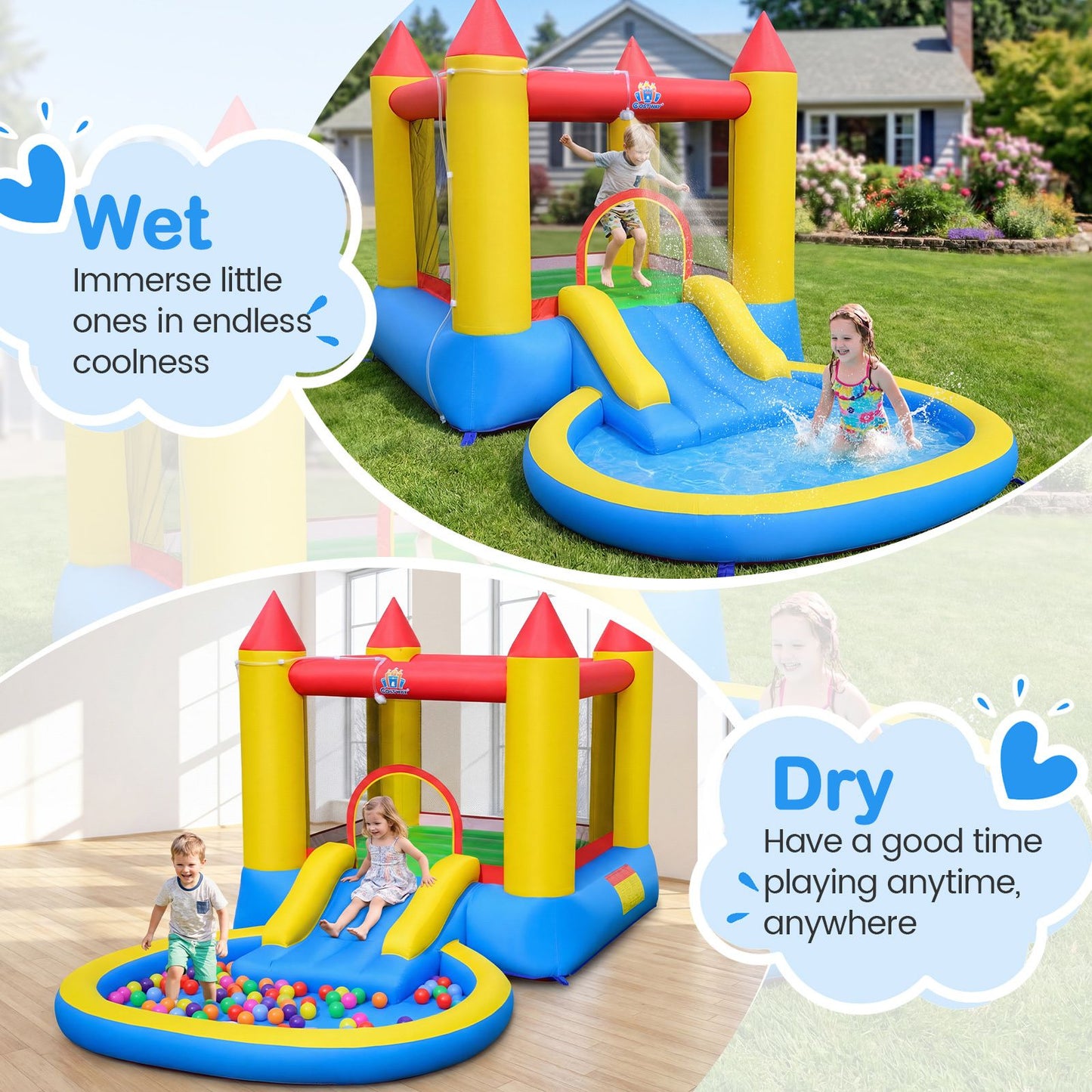 Château gonflable Coast 3-en-1 avec toboggan et piscine à balles - 362 x 196,5 x 193 cm - Multicolore