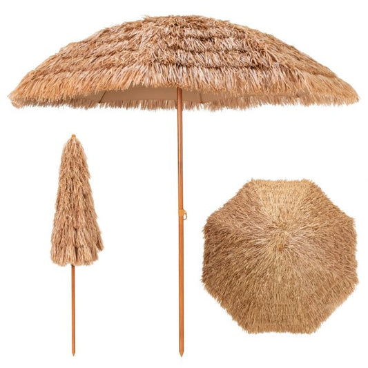 Coast Hawaiian Style Parasol en paille Ø285 cm - Design naturel avec 8 baleines en métal
