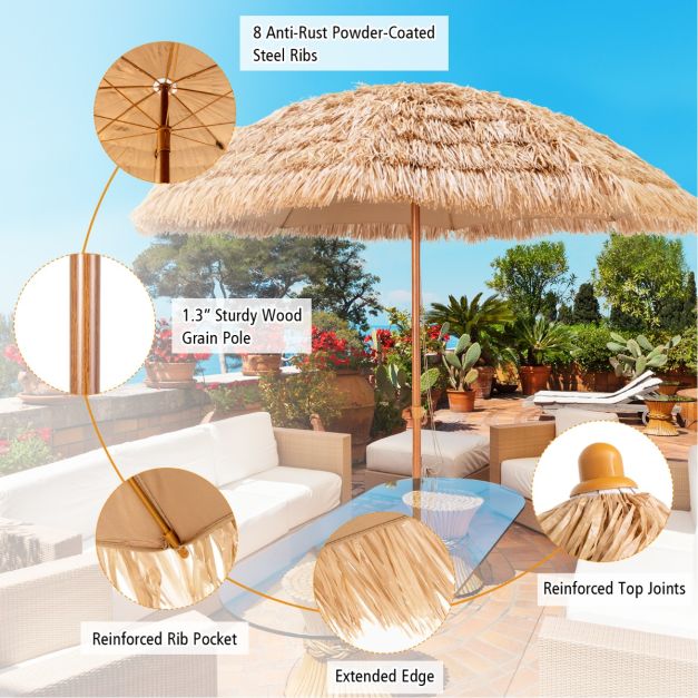 Coast Hawaiian Style Parasol en paille Ø285 cm - Design naturel avec 8 baleines en métal