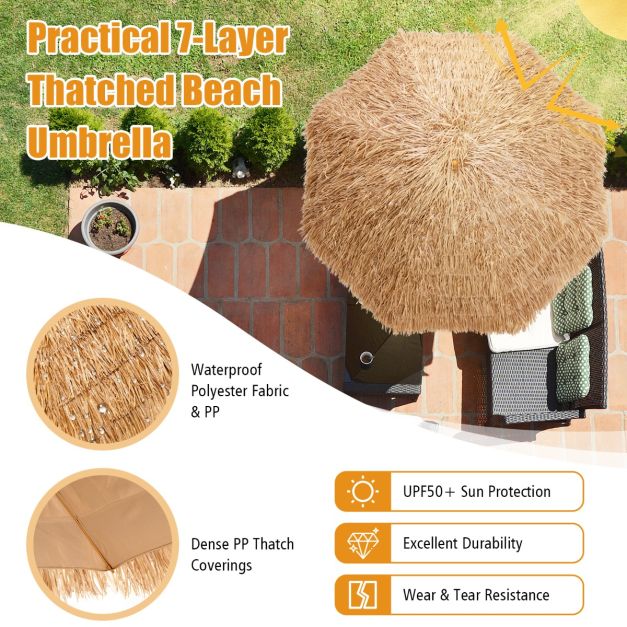 Coast Hawaiian Style Parasol en paille Ø285 cm - Design naturel avec 8 baleines en métal