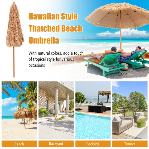 Coast Hawaiian Style Parasol en paille Ø285 cm - Design naturel avec 8 baleines en métal