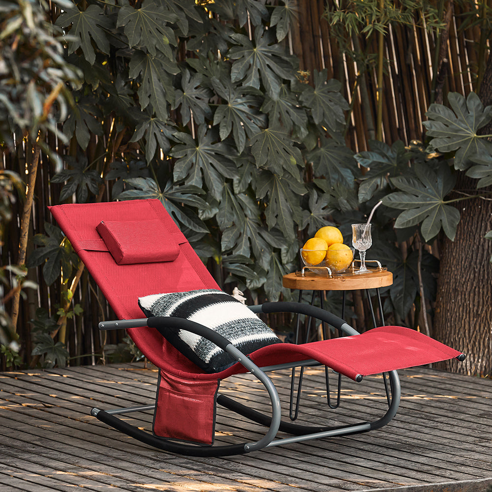 SoBuy OGS28-Rx2 Chaises longues Lot de 2 - Rouge - 143x57x85 cm - Chaises à bascule ergonomiques avec appui-tête et pochette latérale