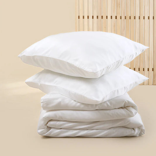Sjumo - Housse de couette en satin de Tencel - 240x220 cm - Fresh White Tencel & Cotton Satin - High Gloss & Silky Soft - Anti-allergique & Respirante - 2 Taies d'oreiller gratuites incluses