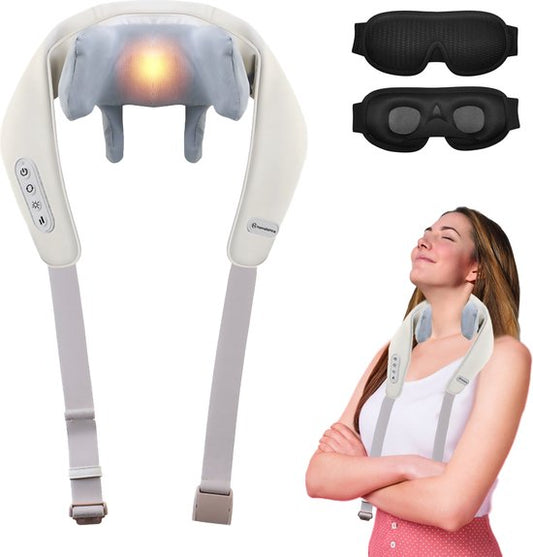 Novalance - Massage de la nuque - Coussin de massage Shiatsu - Appareil de massage électrique de la nuque - Aussi pour les bras, le dos, les épaules et les jambes - Infrarouge + Masque de sommeil