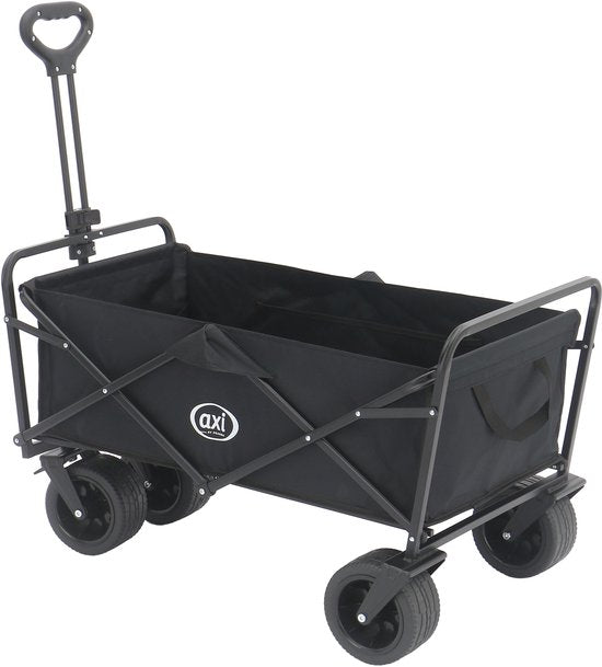 Chariot pliable AXI AB131 – Noir – Avec poignée de traction, freins et housse – Capacité de charge de 100 kg – Facile à transporter – Métal