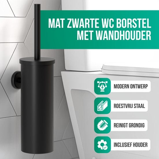 Avalo Toilet Brush With Holder - Hanging - Stainless Steel Black - Toilet Brush With Holder