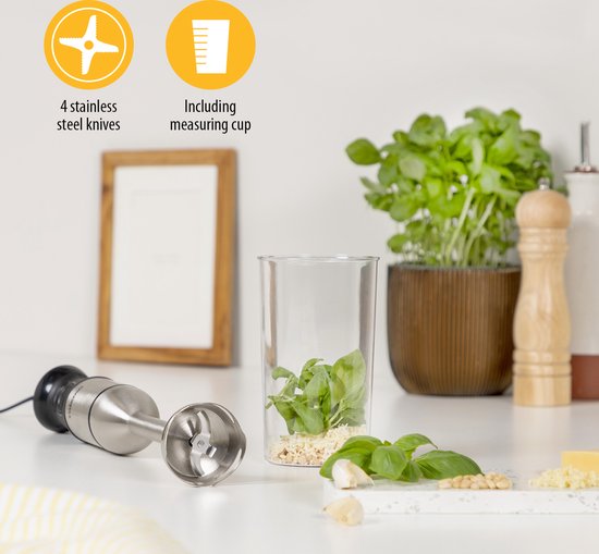 Mixeur plongeant Tristar 1200 W - MX-4855 - 5 vitesses - avec verre doseur - en acier inoxydable